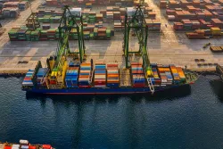cargo ship viewed from the sky